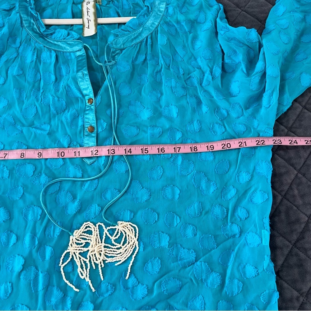 Aratta Silent Journey Top Womens Large Shirt Sheer Turquoise Boho Tassels B4 - Picture 8 of 9